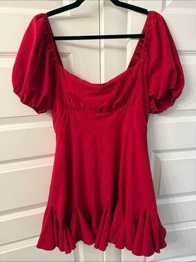 The Vintage Shop Red Puff-Sleeve Mini Dress with Ruffle Hem